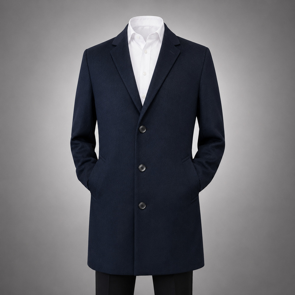 Kenneth Cole NY Mens 44 Dark Navy Blue Wool Blend Walking Topcoat Overcoat